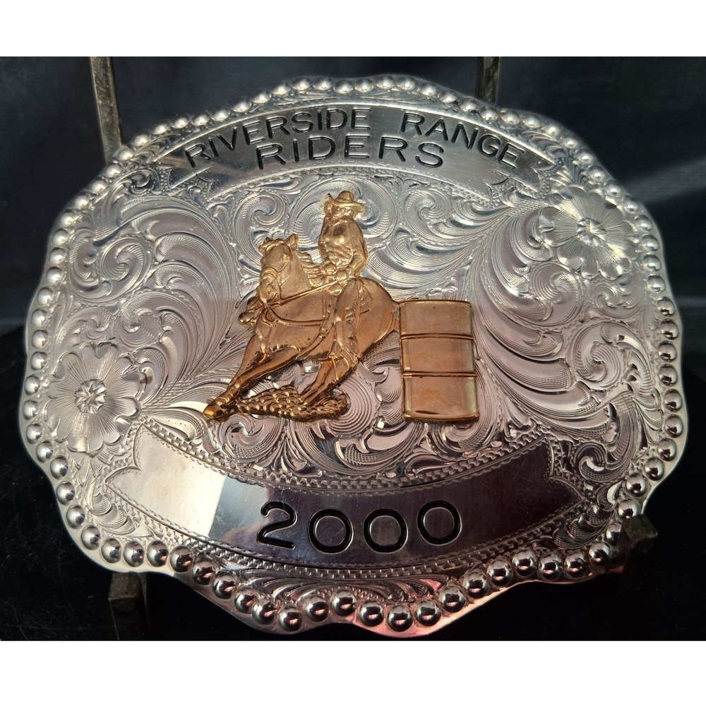 Vintage Wager's German Silver Riverside Range Riders 2000 Barrel Racing Buckle - Picture 2 of 8